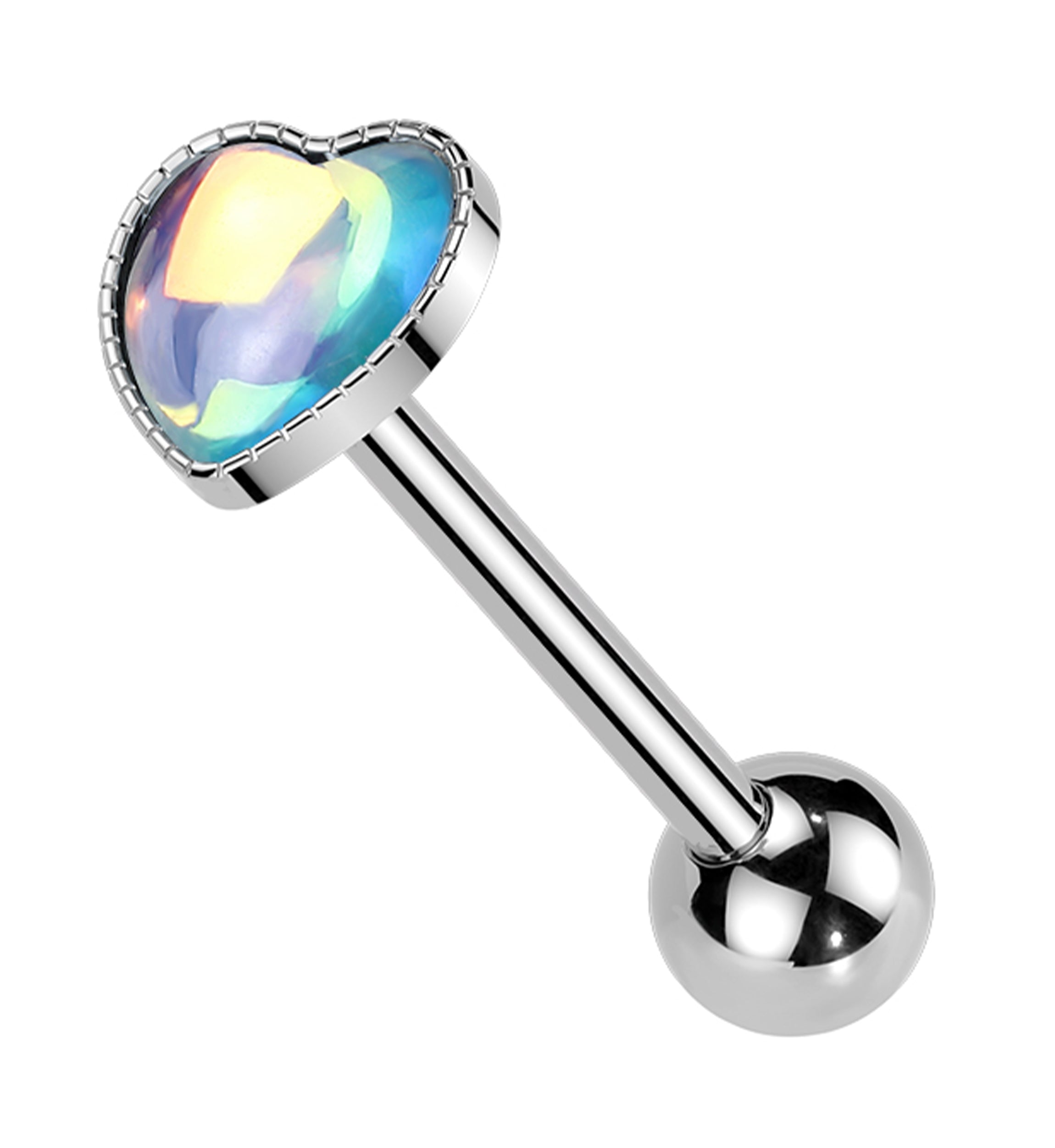 Blue Iridescent Heart Stainless Steel Barbell