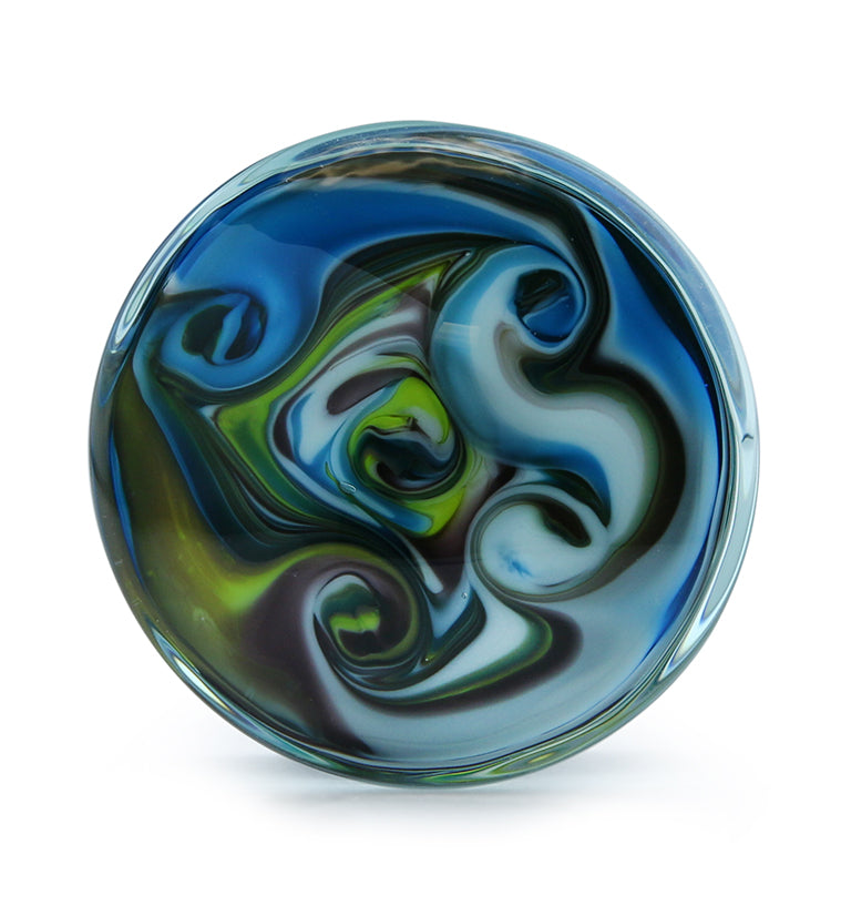 Blue Multi Paint Swirl Glass Double Flare Plugs