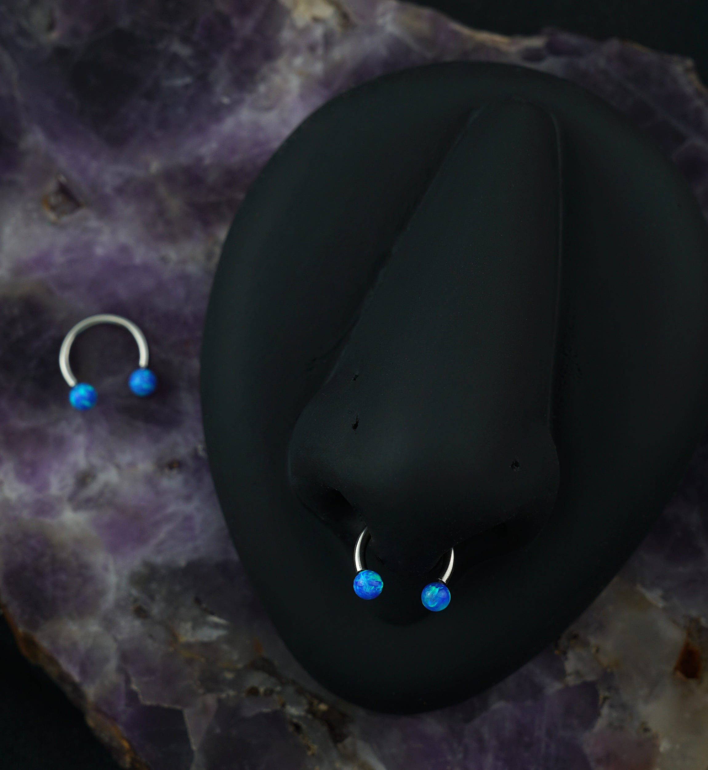 Blue Opalite Circular Stainless Steel Horseshoe Barbell