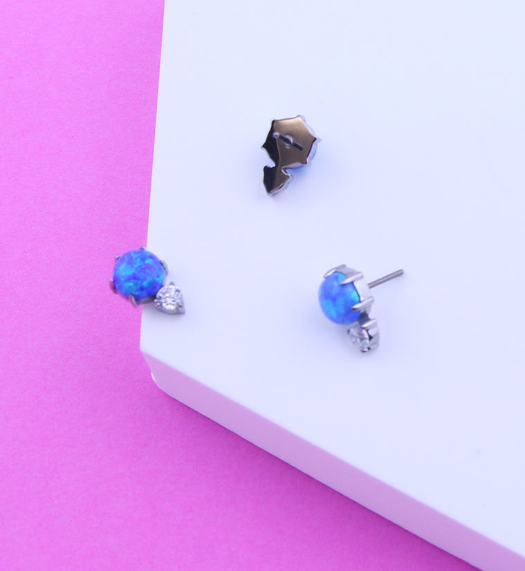 Blue Opalite Drop Clear CZ Titanium Threadless Top