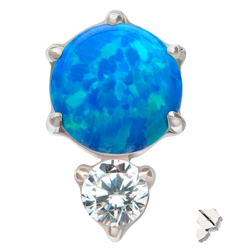 Blue Opalite Drop Clear CZ Titanium Threadless Top