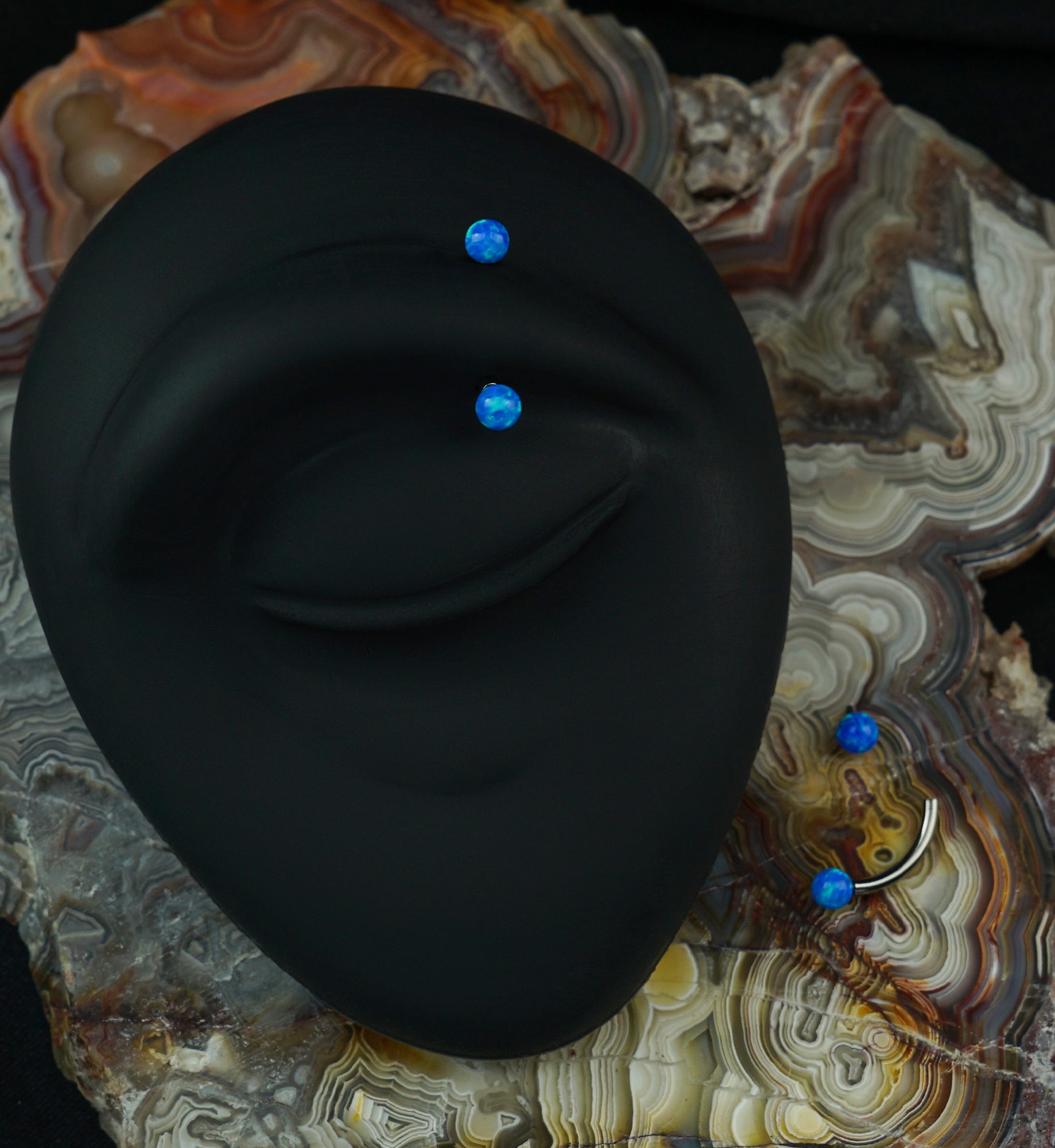 Blue Opalite Internally Threaded Curved Barbell