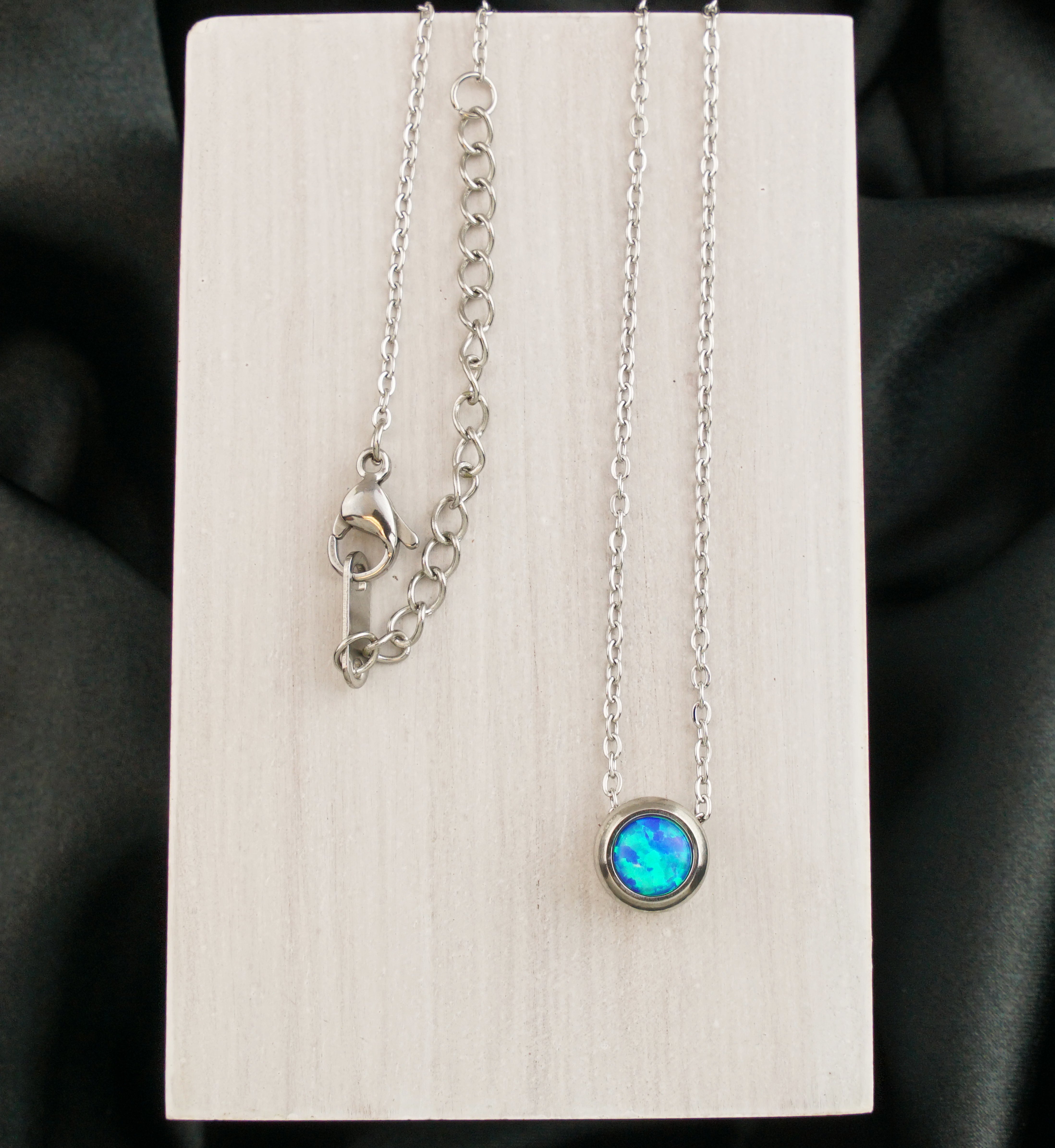 Blue Opalite Pendant Stainless Steel Necklace