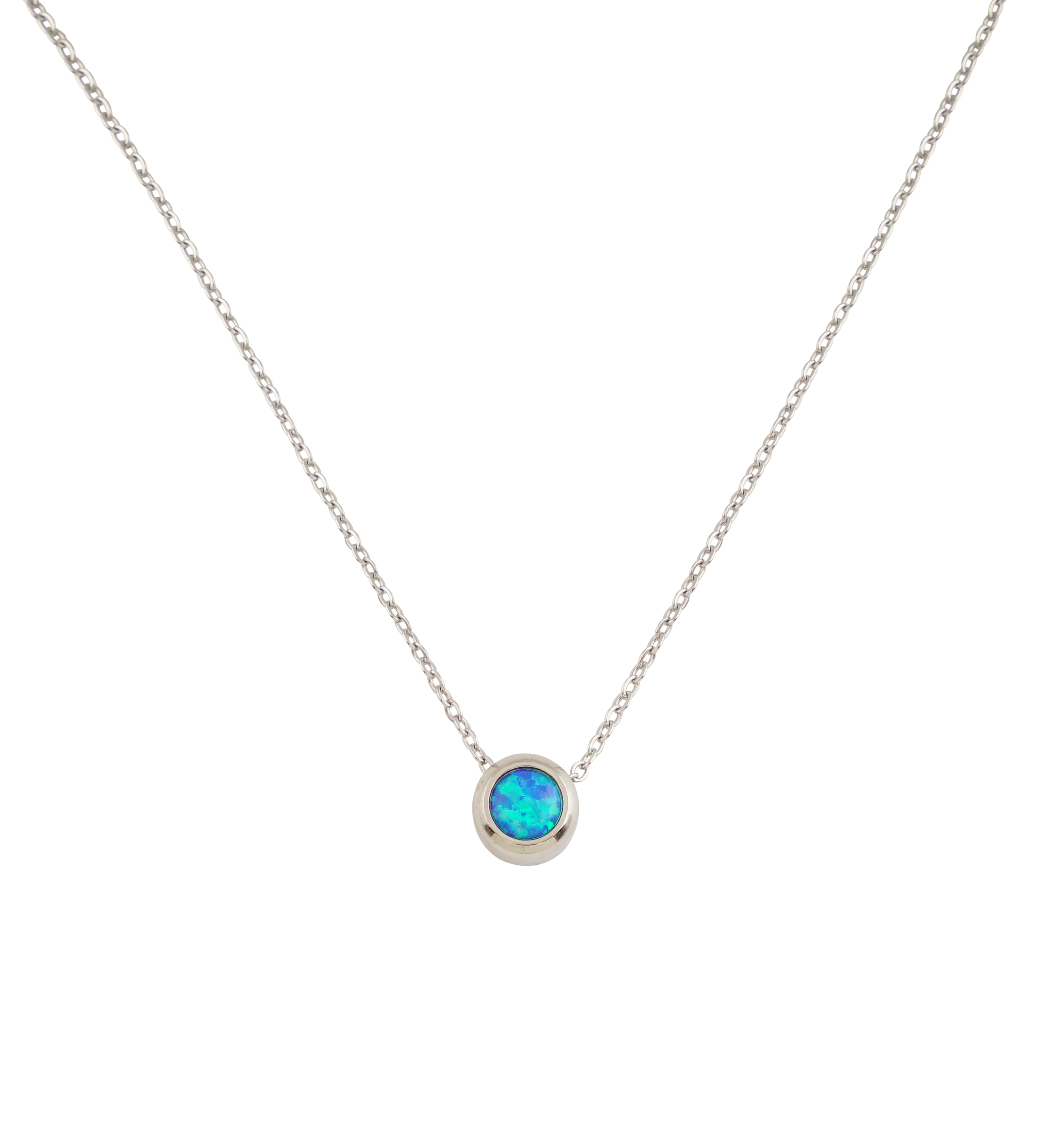 Blue Opalite Pendant Stainless Steel Necklace