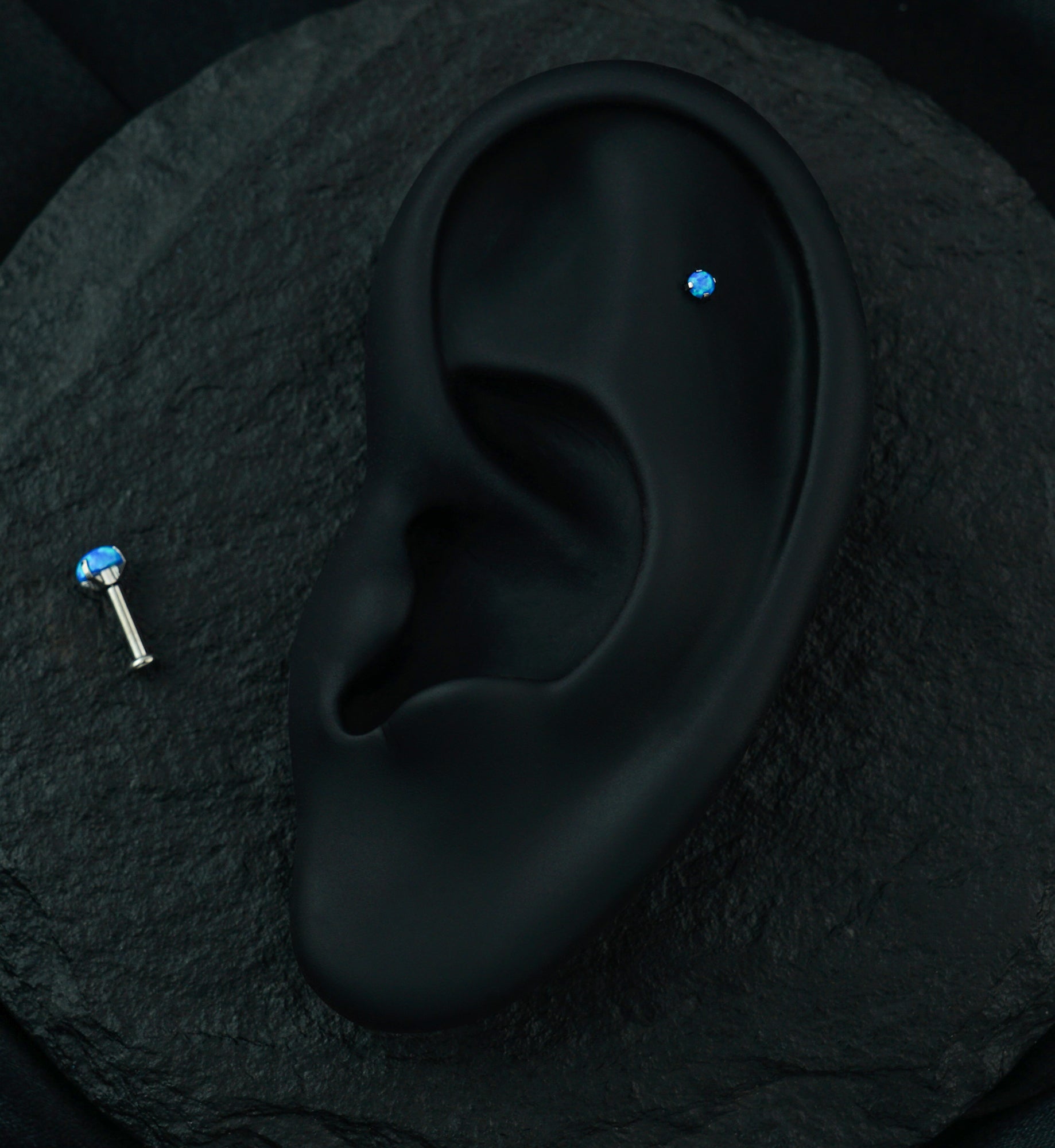 Blue Opalite Prong Set Titanium Threadless Labret