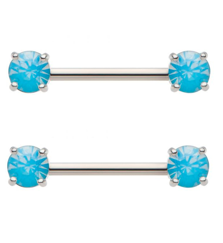Blue Opalite Prong Stainless Steel Nipple Barbell