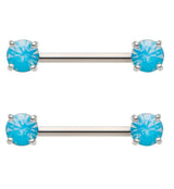 Blue Opalite Prong Stainless Steel Nipple Barbell