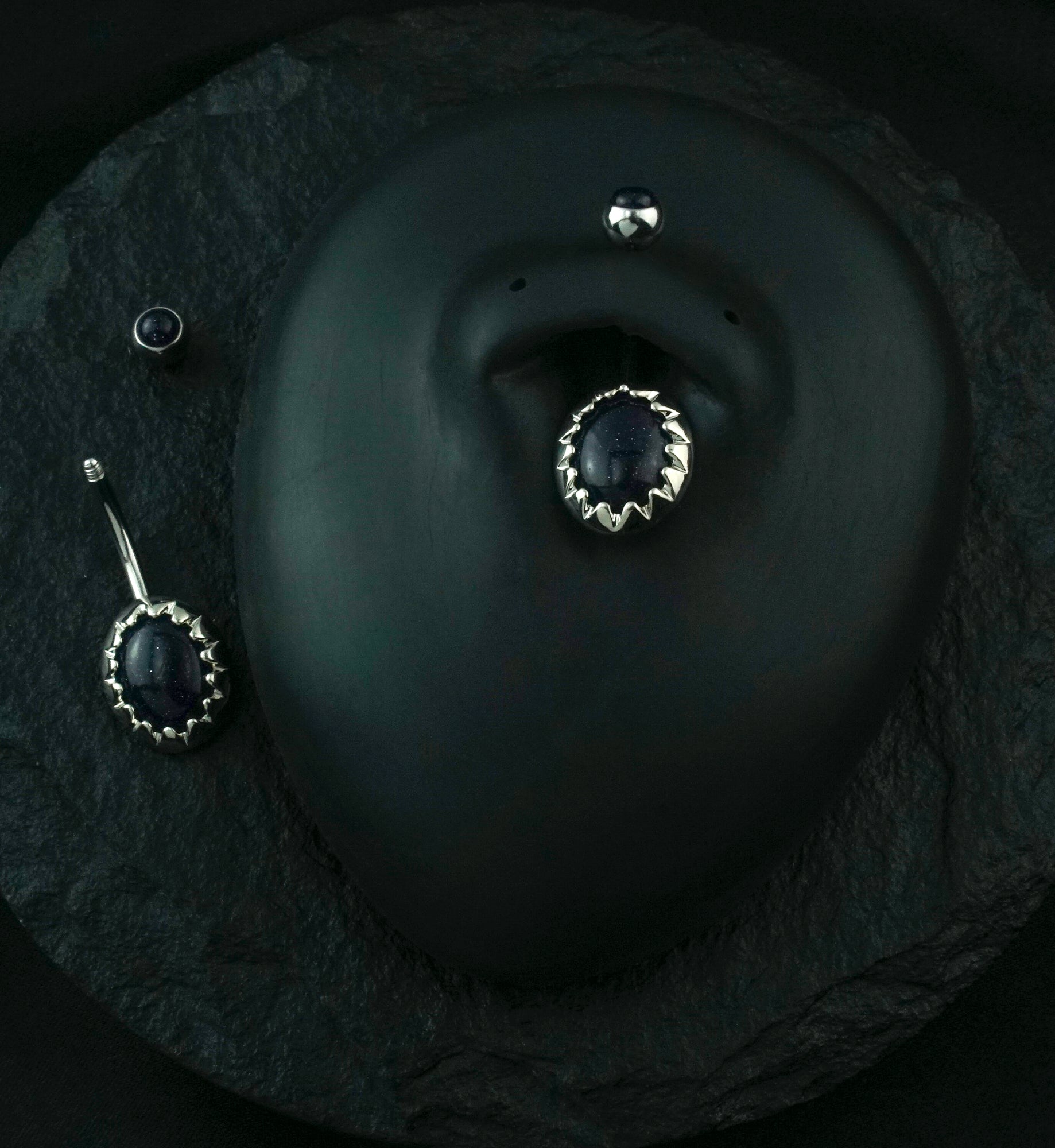 Blue Sandstone Cabochon Stone Stainless Steel Belly Button Ring