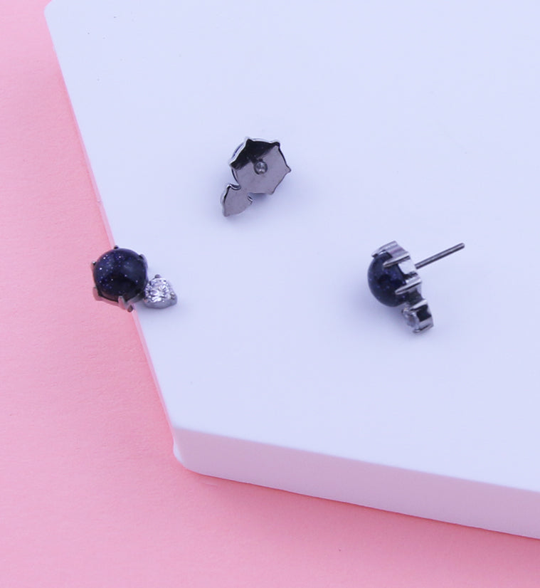 Blue Sandstone Drop Clear CZ Titanium Threadless Top