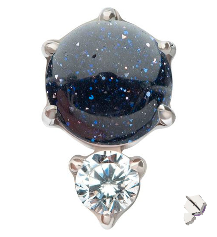 Blue Sandstone Drop Clear CZ Titanium Threadless Top