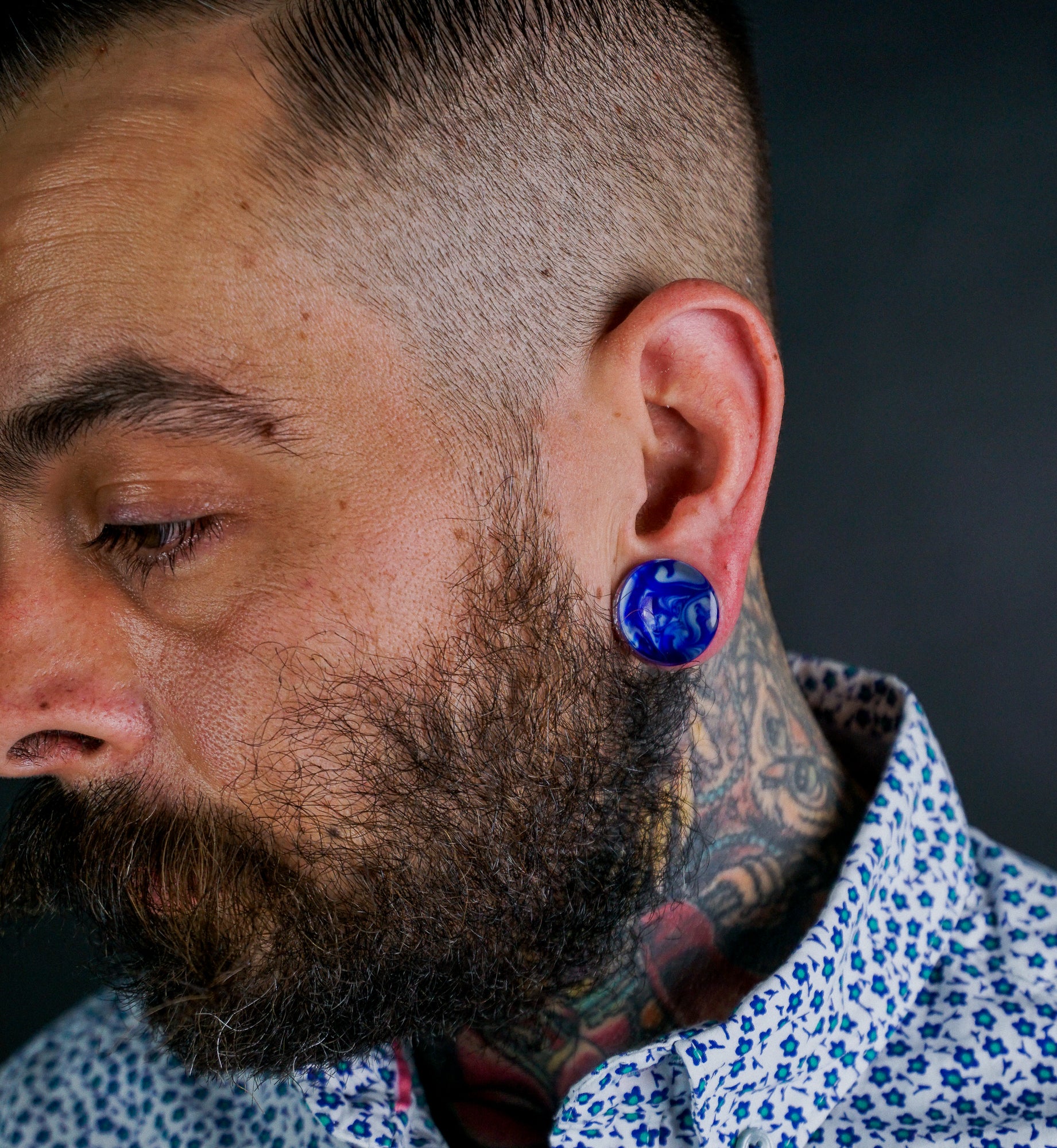 Blue/White Chroma Swirl Glass Double Flare Plugs