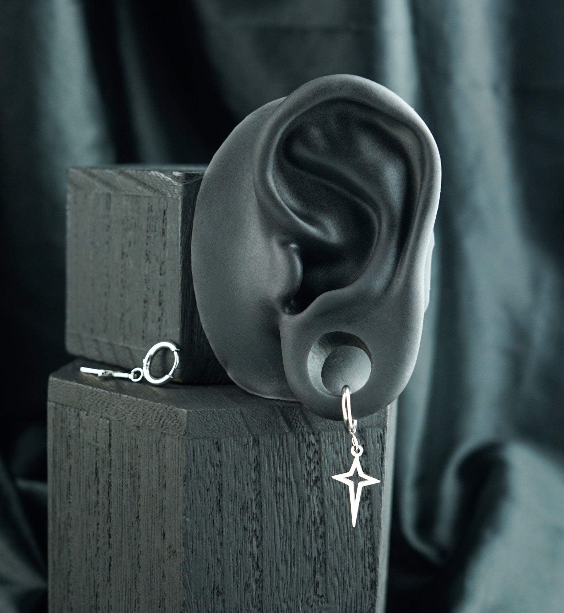 Bold Four Point Star Stainless Steel Hinged Earrings