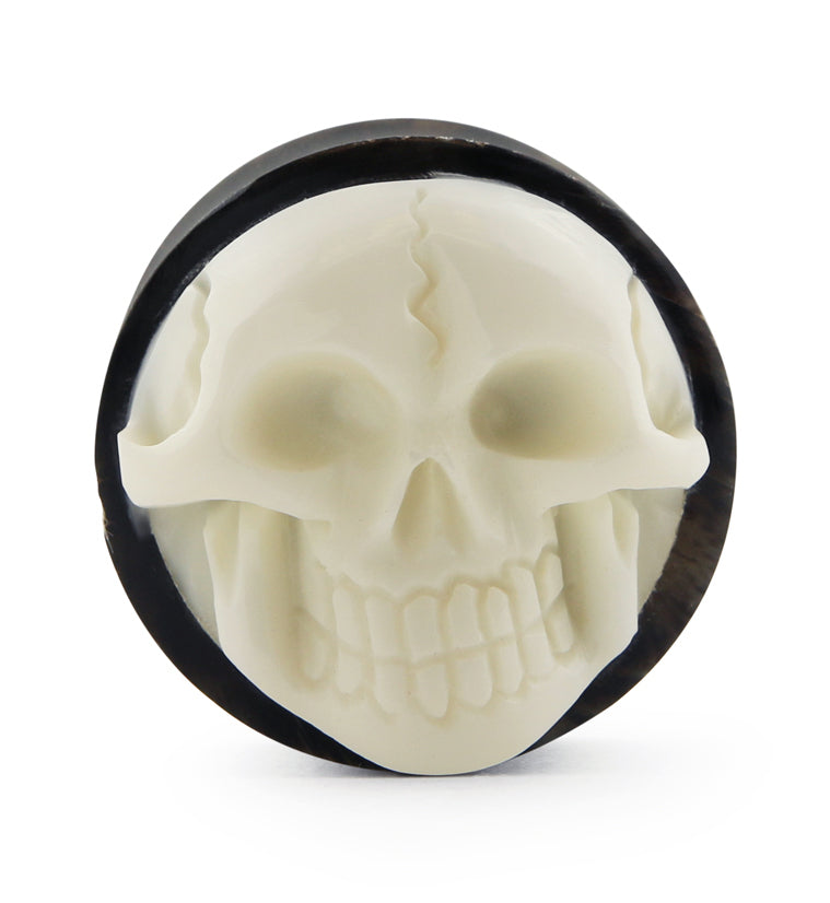 Horn Plugs With Carved Bone Skull Inlay