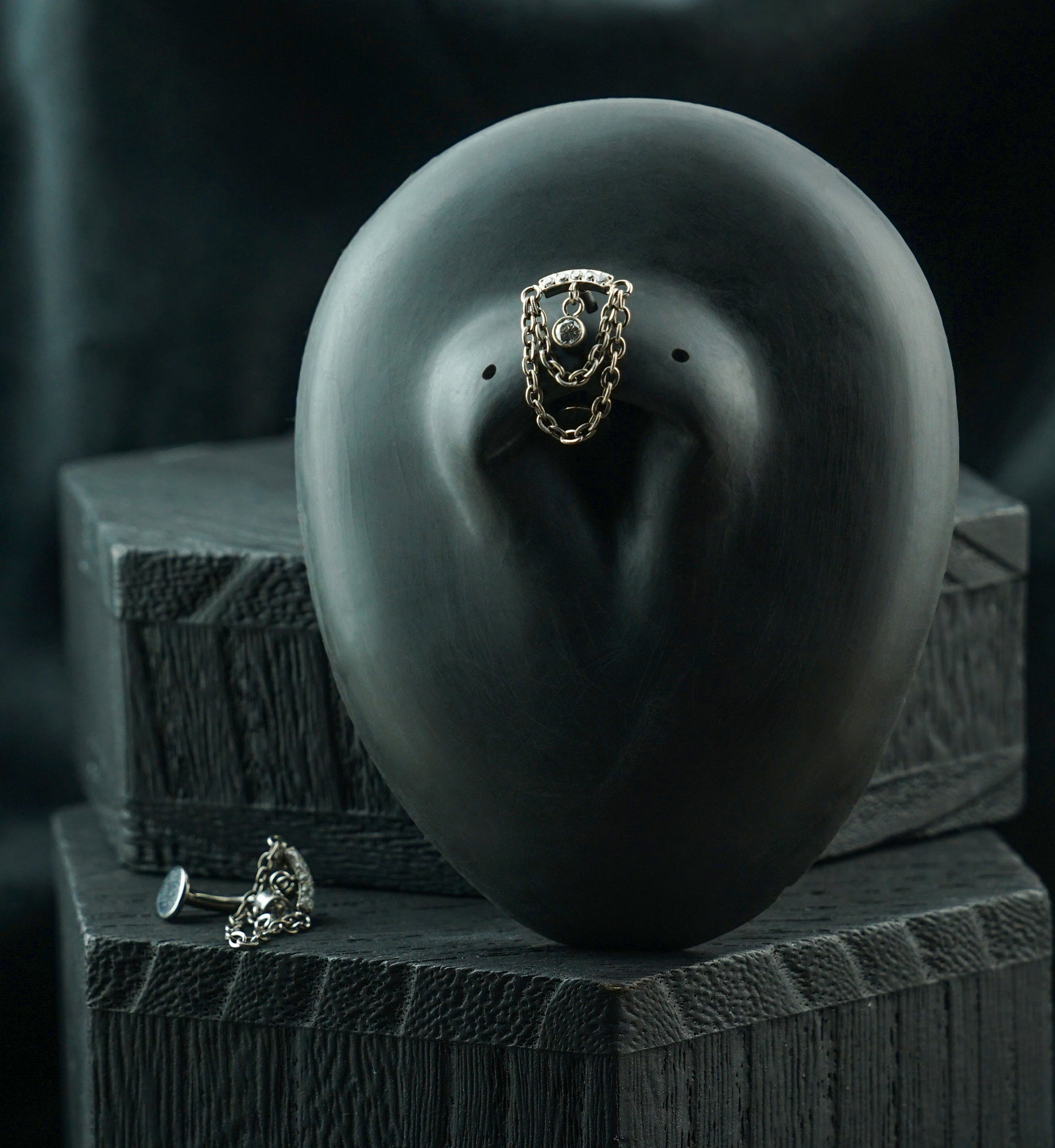 Bound Dangle CZ Chain Titanium Threadless Floating Belly Button Ring