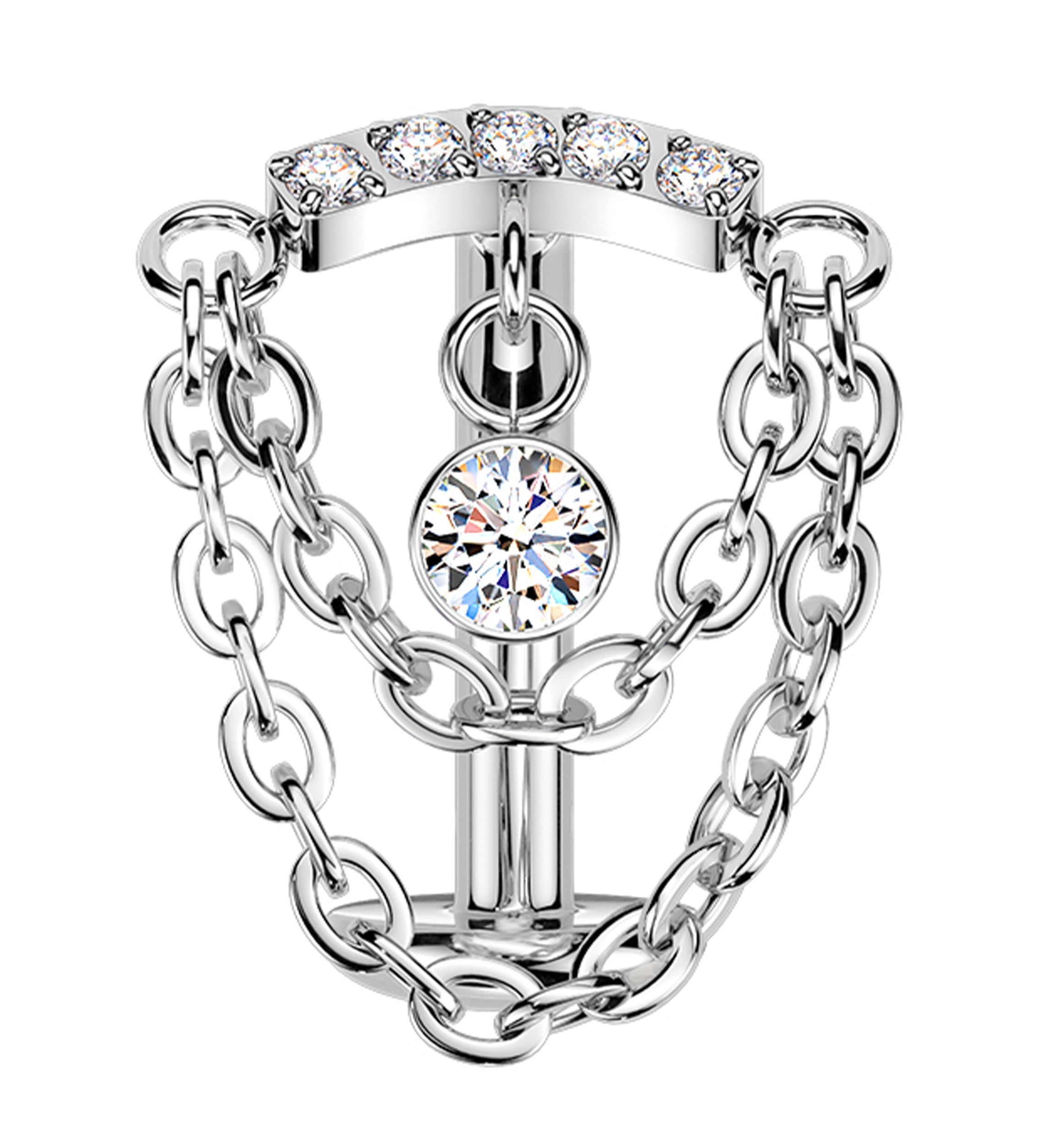 Bound Dangle CZ Chain Titanium Threadless Floating Belly Button Ring