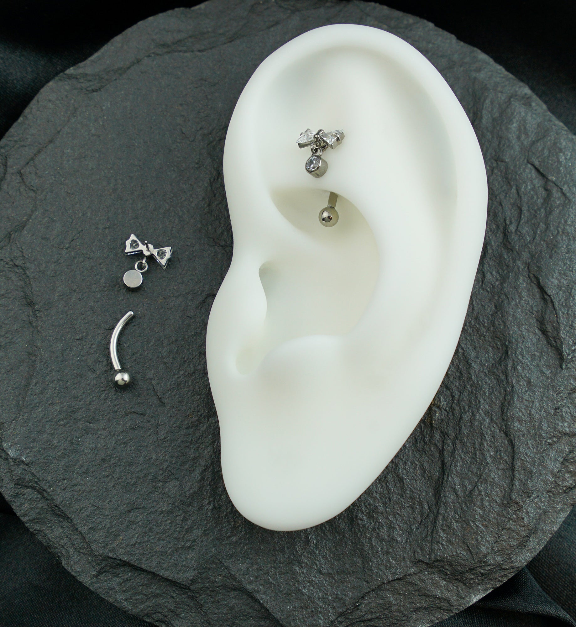 Bow Dangle Clear CZ Threadless Titanium Curved Barbell