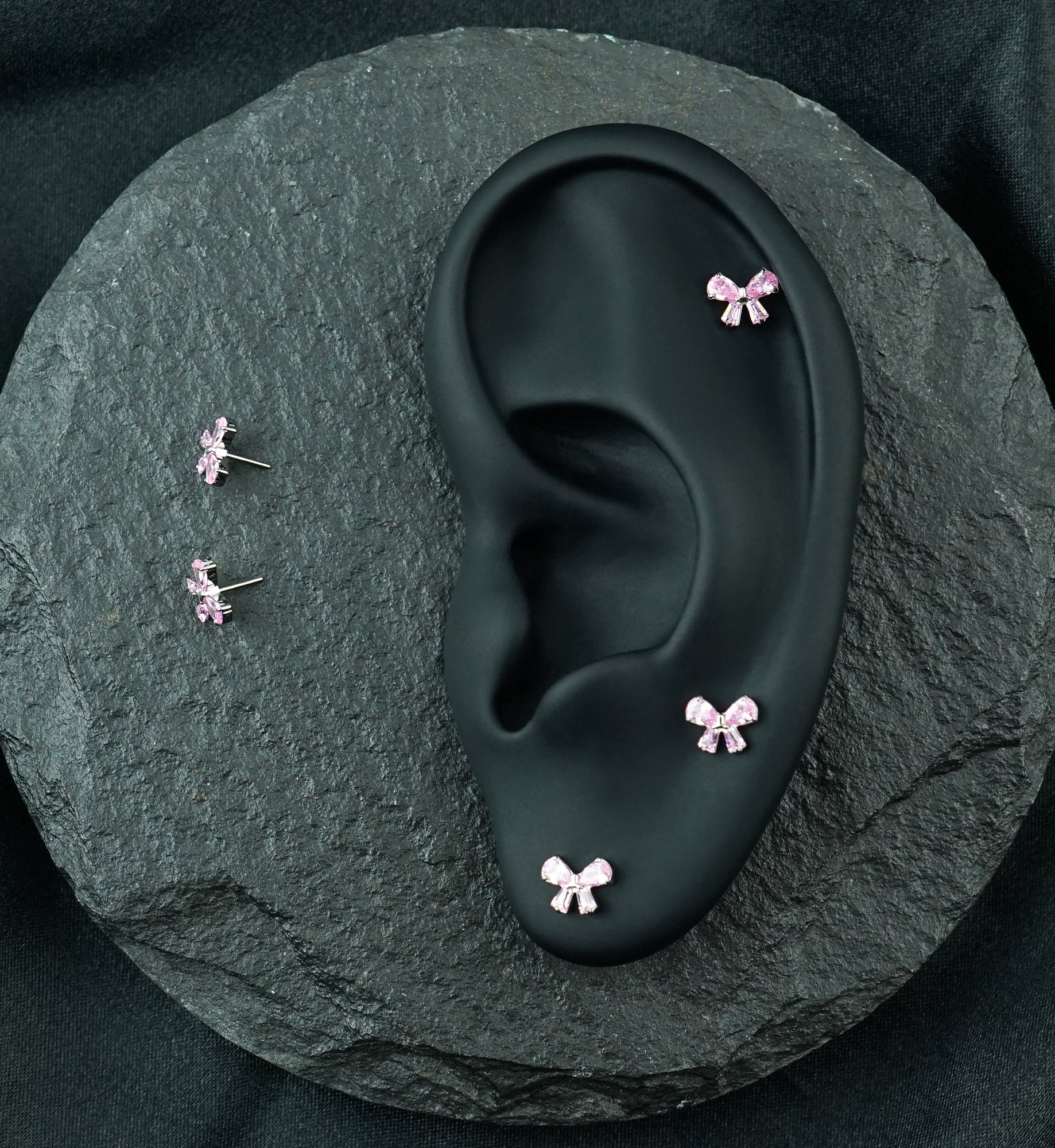 Bow Pink CZ Titanium Threadless Top