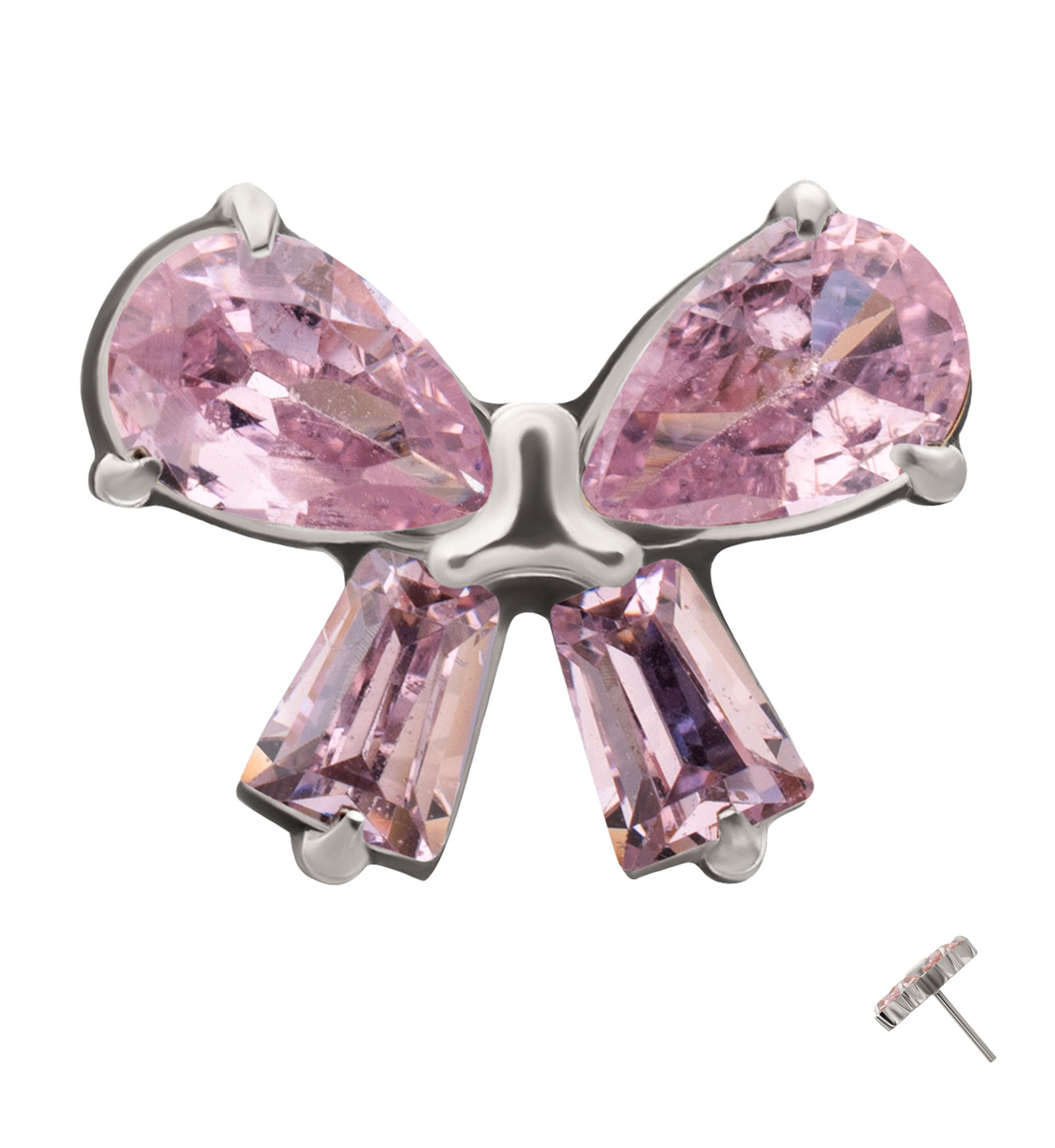 Bow Pink CZ Titanium Threadless Top