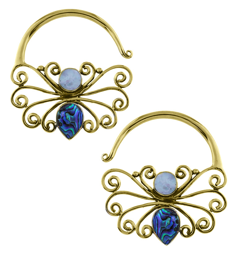 Brass Butterfly Earrings With Abalone Shell Inlay