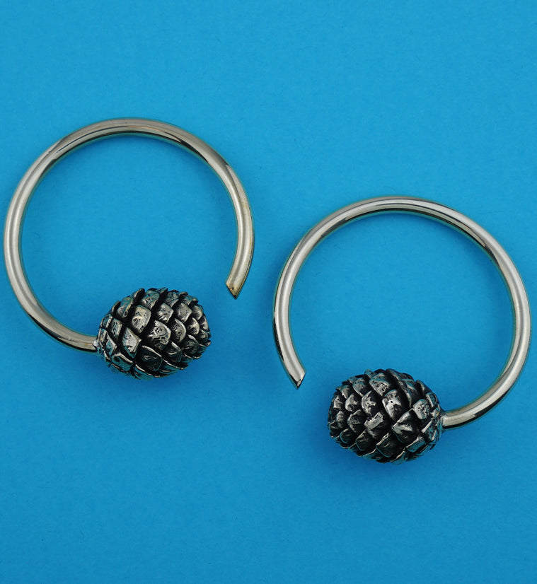 Brass Pine Cone Hoop Ear Weights
