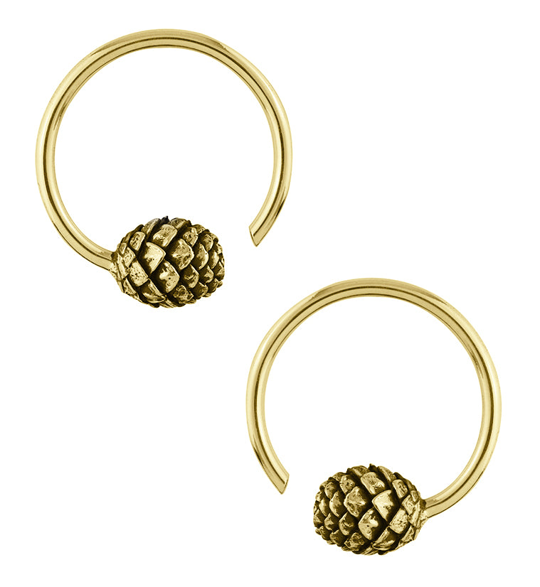 Brass Pine Cone Hoop Ear Weights