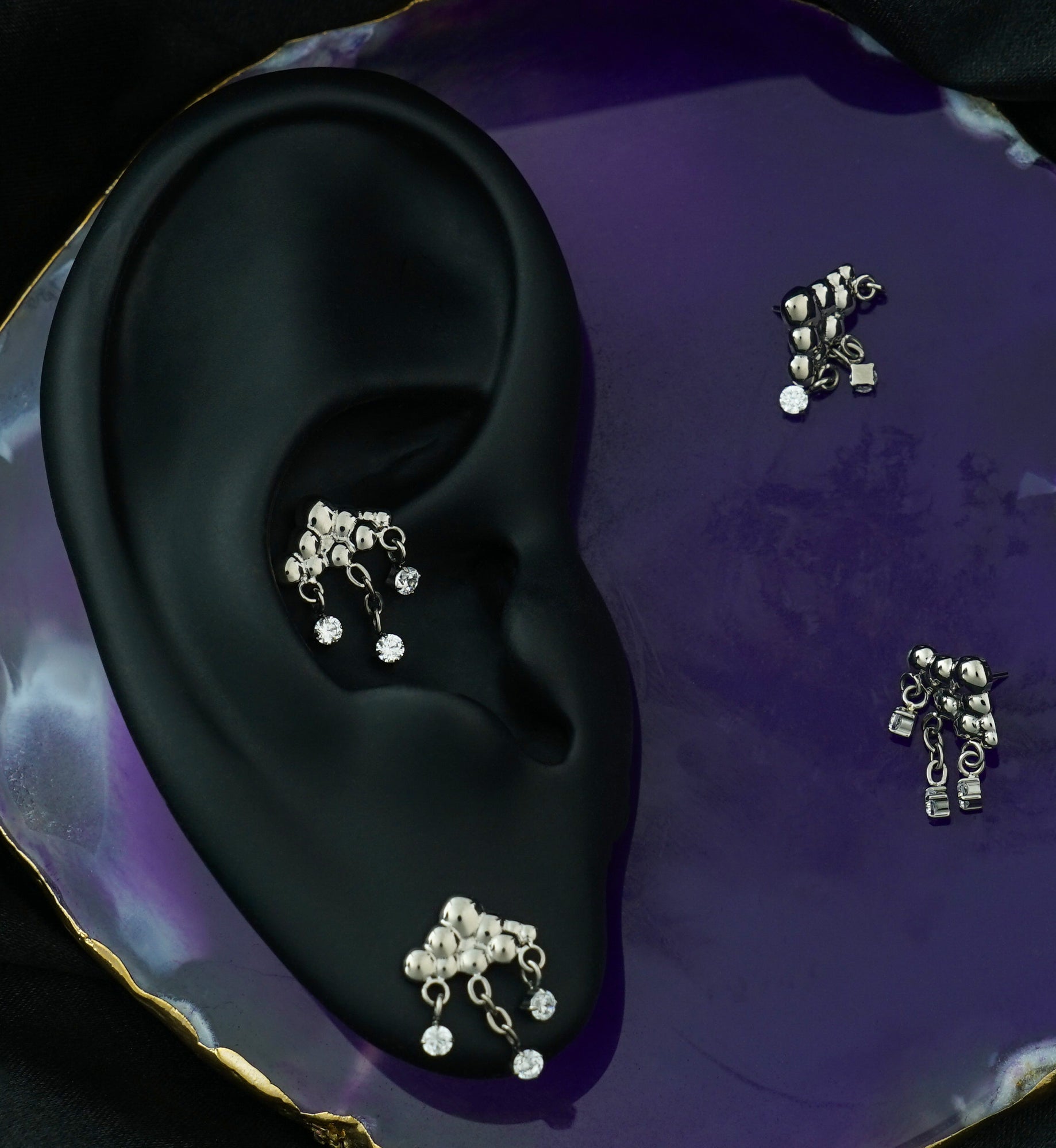 Bubble Cloud Dangle Clear CZ Titanium Threadless Top