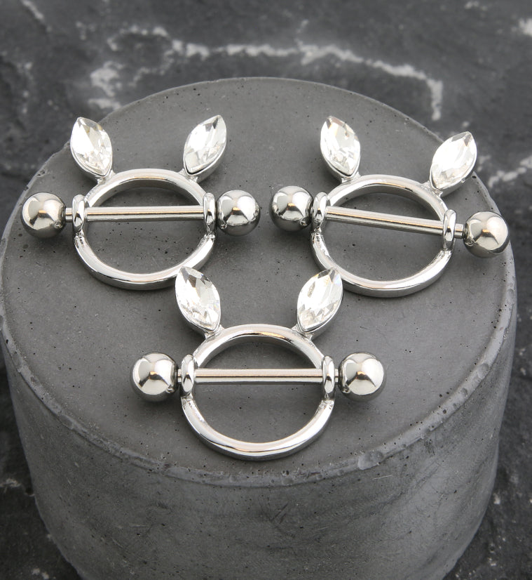 Bunny Ears Clear CZ Nipple Ring Shield