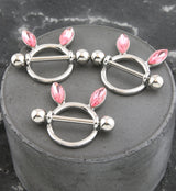 Bunny Ears Pink CZ Nipple Ring Shield
