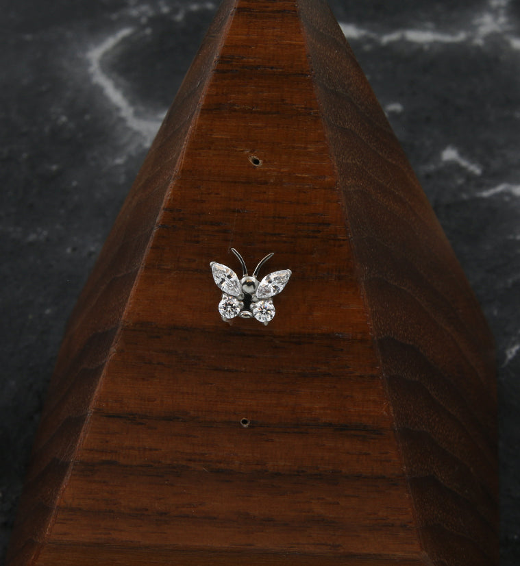Butterfly Antennae Clear CZ Titanium Threadless Top