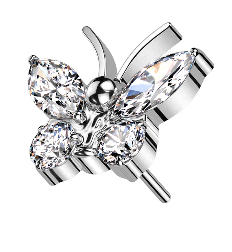 Butterfly Antennae Clear CZ Titanium Threadless Top