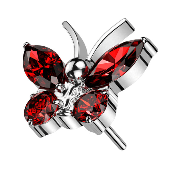 Butterfly Antennae Red CZ Titanium Threadless Top