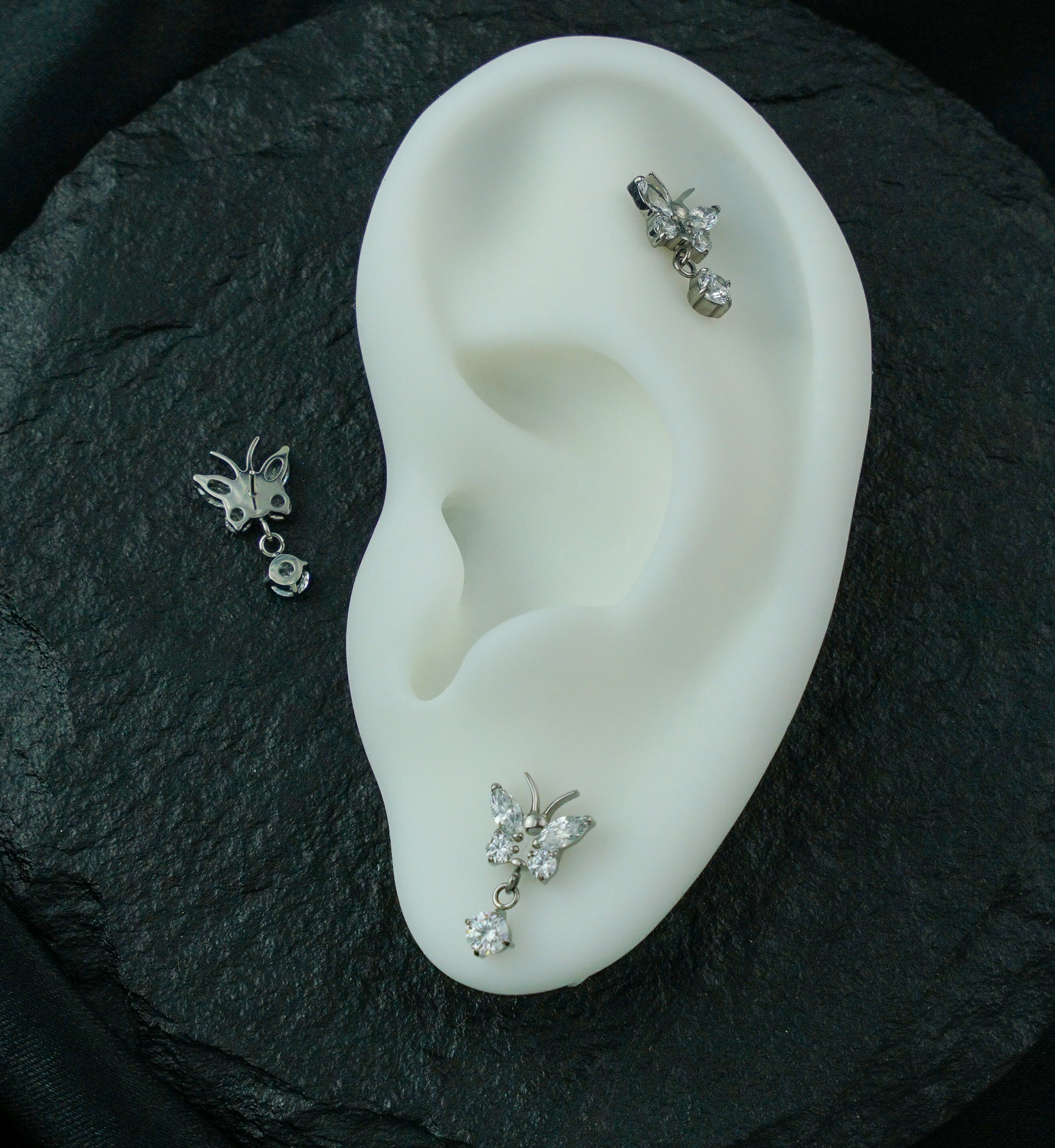 Butterfly Clear CZ Dangle Titanium Threadless Top