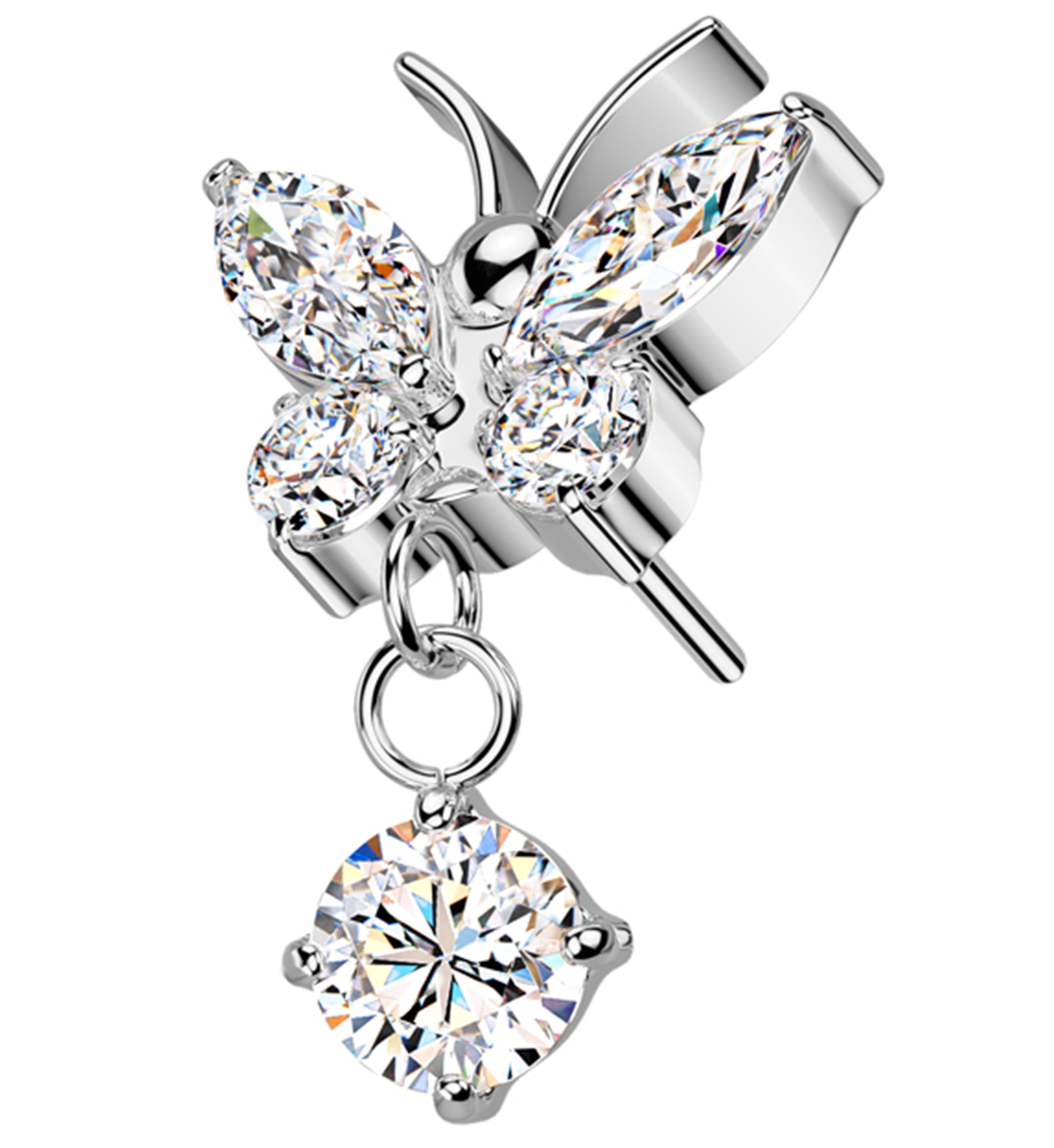 Butterfly Clear CZ Dangle Titanium Threadless Top