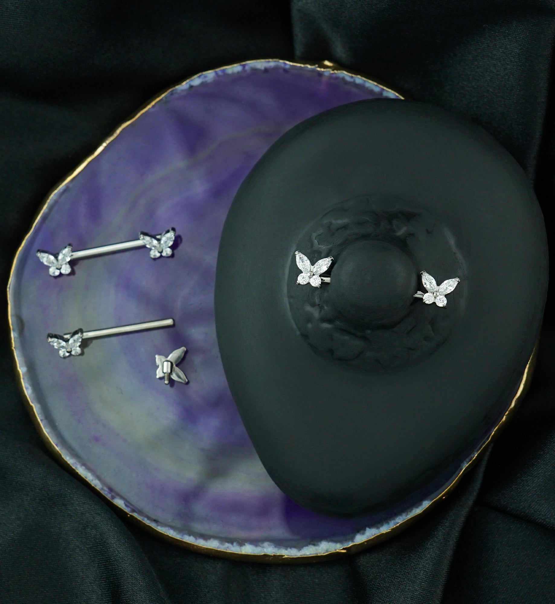 Butterfly Clear CZ Internally Threaded Titanium Nipple Barbell