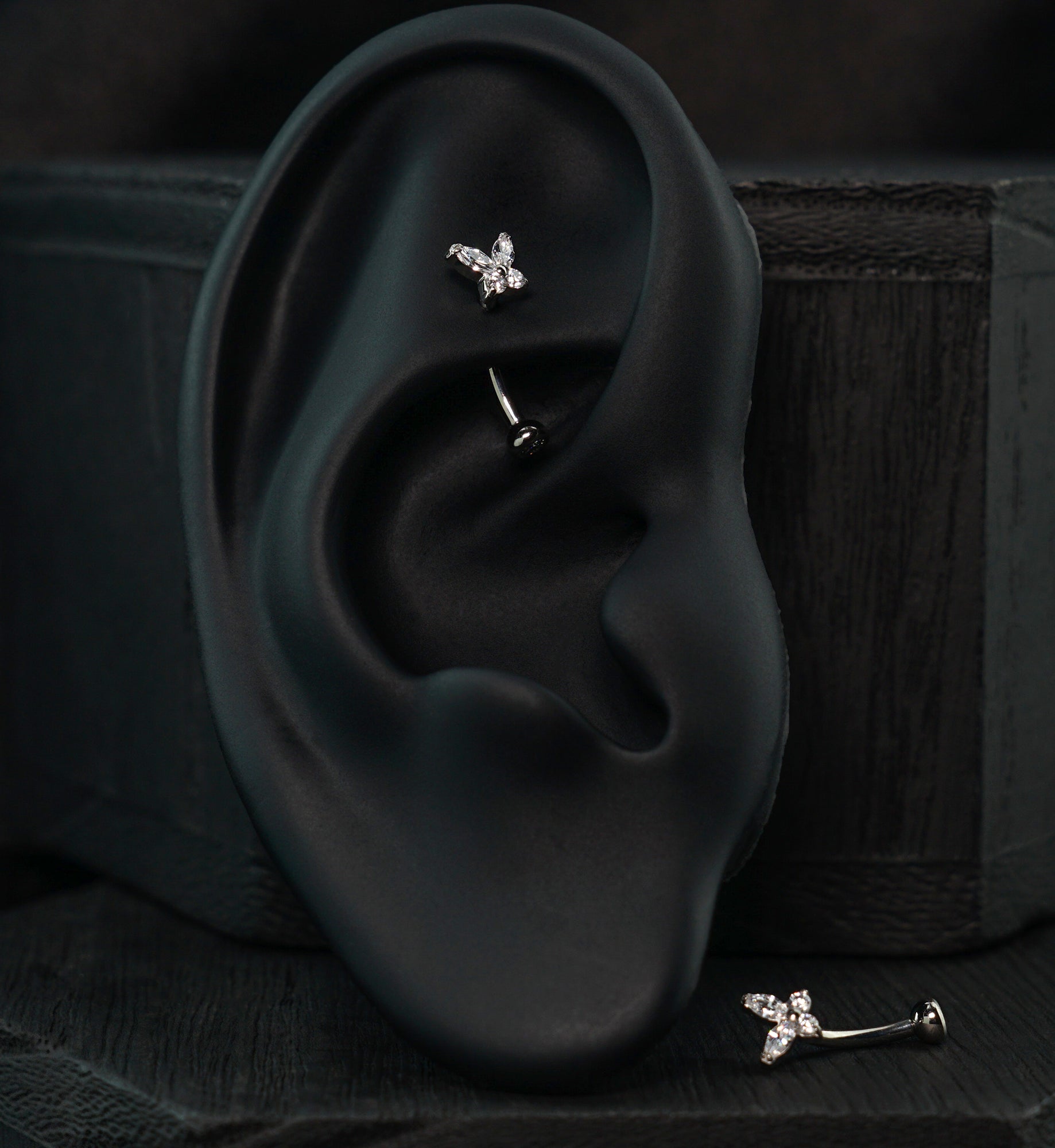 Butterfly Clear CZ Titanium Internally Threaded Curved Barbell