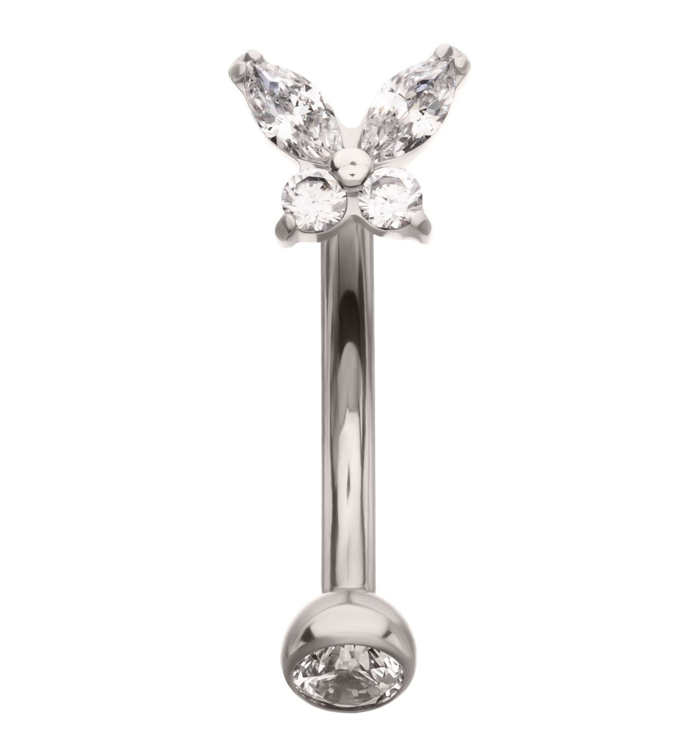 Butterfly Clear CZ Titanium Internally Threaded Curved Barbell