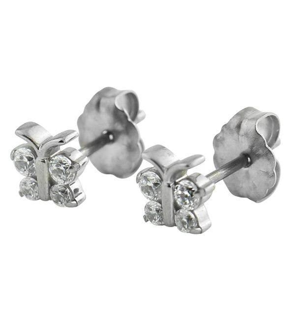 Mini Butterfly Clear CZ Titanium Stud Earrings