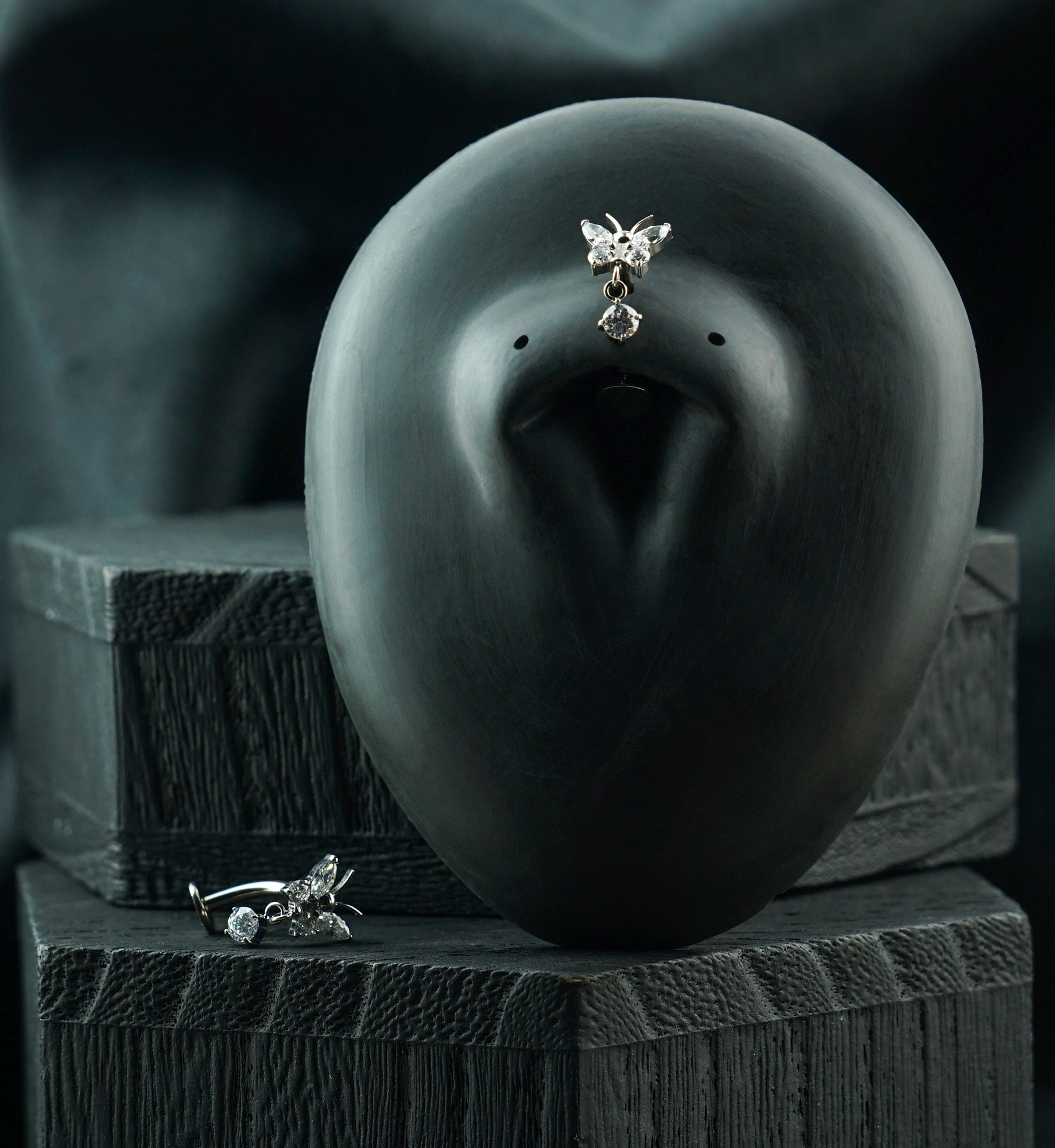 Butterfly Dangle CZ Titanium Threadless Floating Belly Button Ring