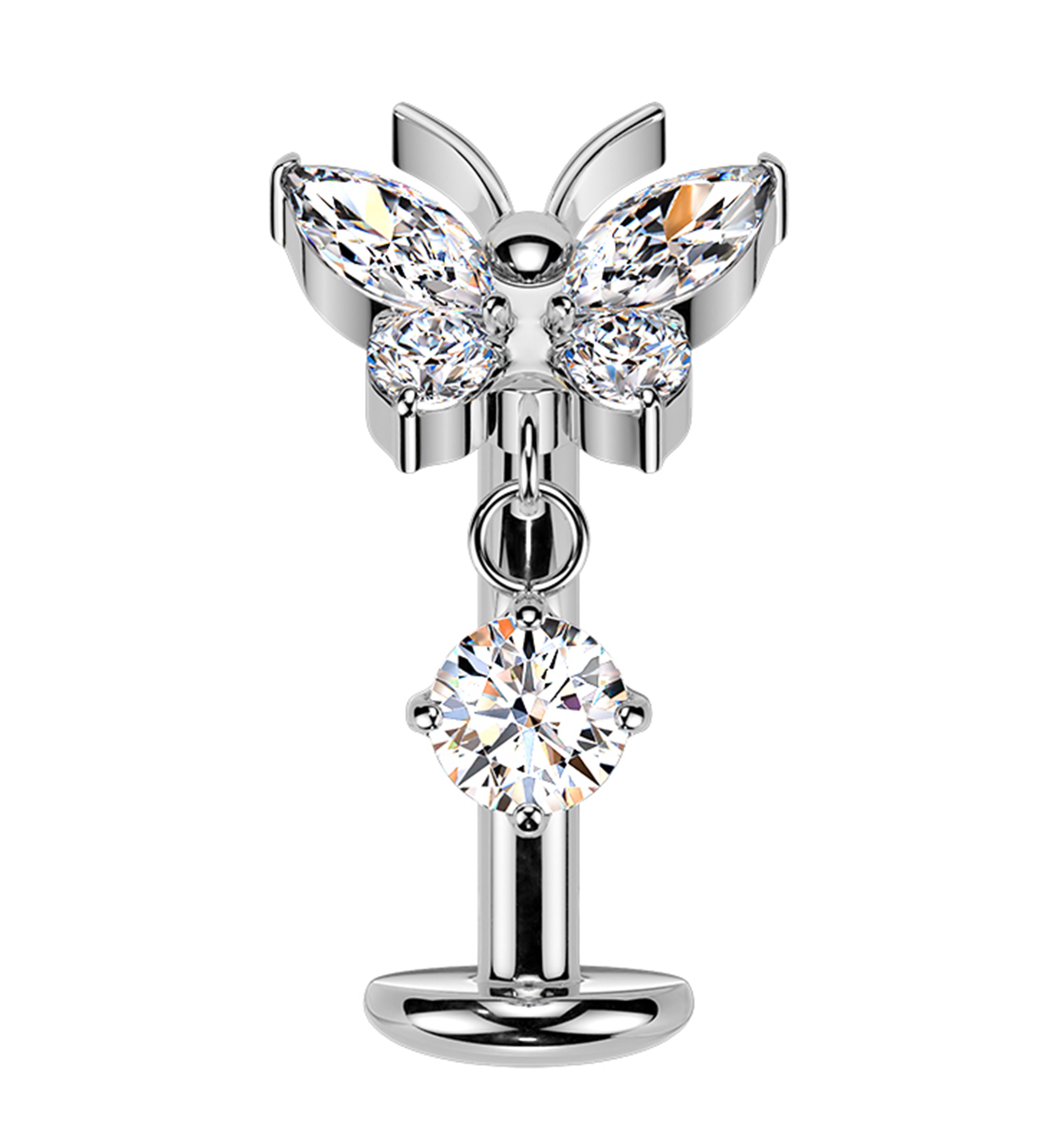 Butterfly Dangle CZ Titanium Threadless Floating Belly Button Ring