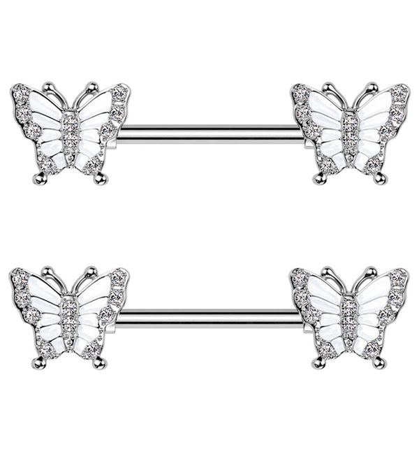 Butterfly Pave CZ Stainless Steel Nipple Barbell