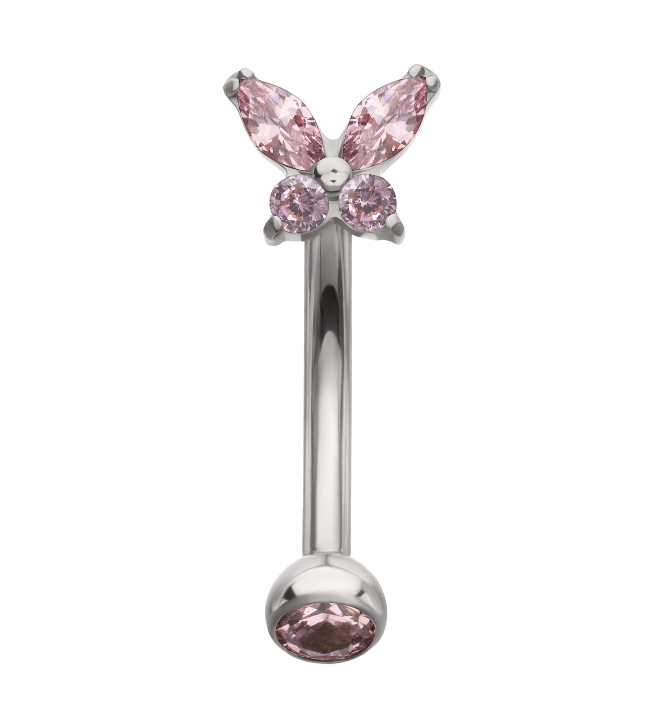 Butterfly Pink CZ Titanium Internally Threaded Curved Barbell