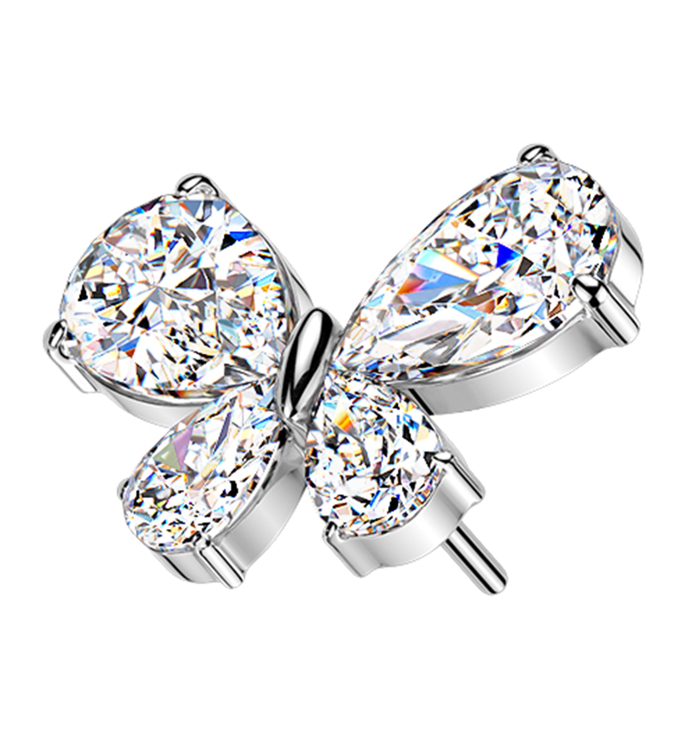 Butterfly Teardrop Clear CZ Titanium Threadless Top