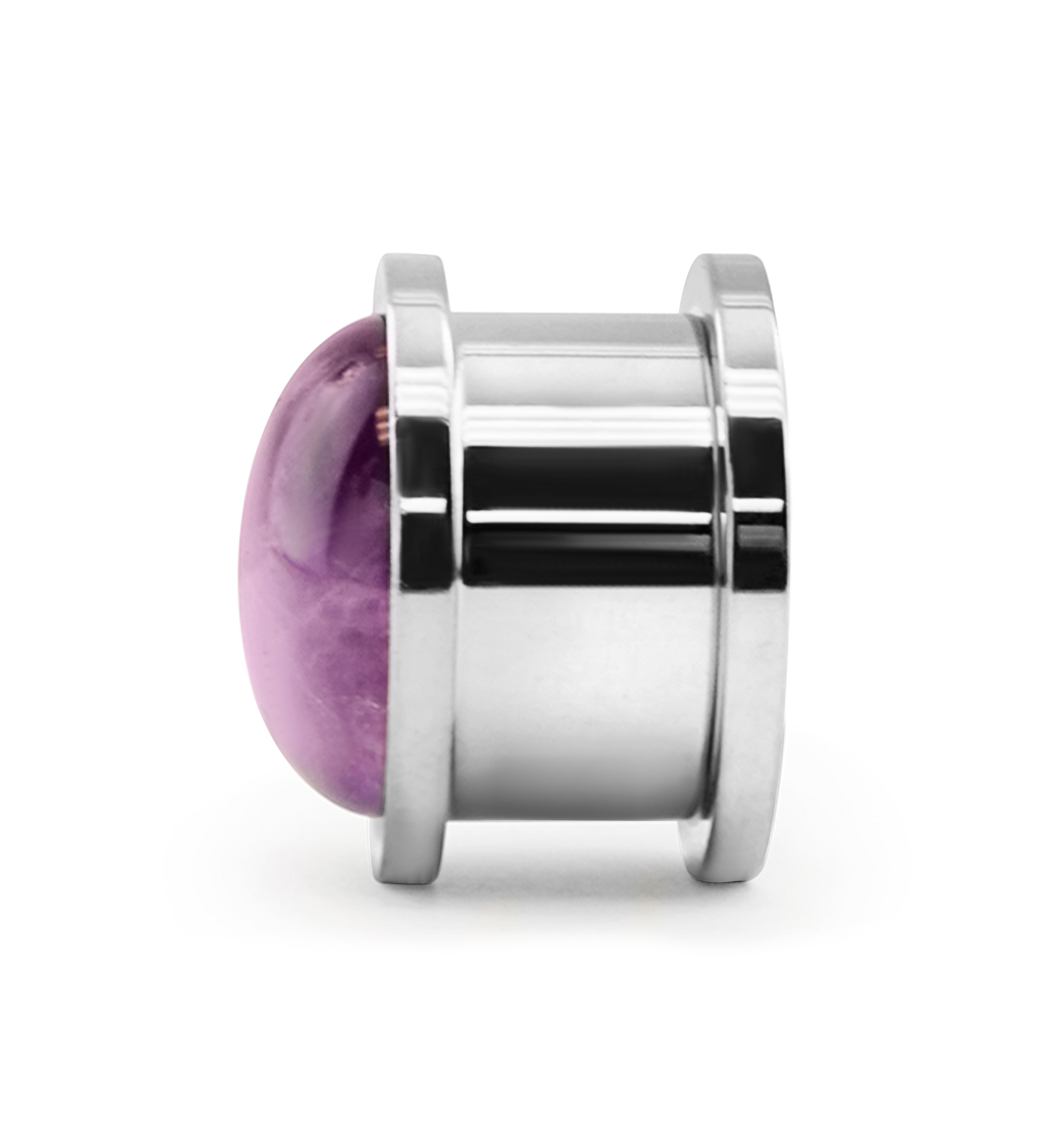 Cabochon Amethyst Stainless Steel Screw Back Tunnel Plugs