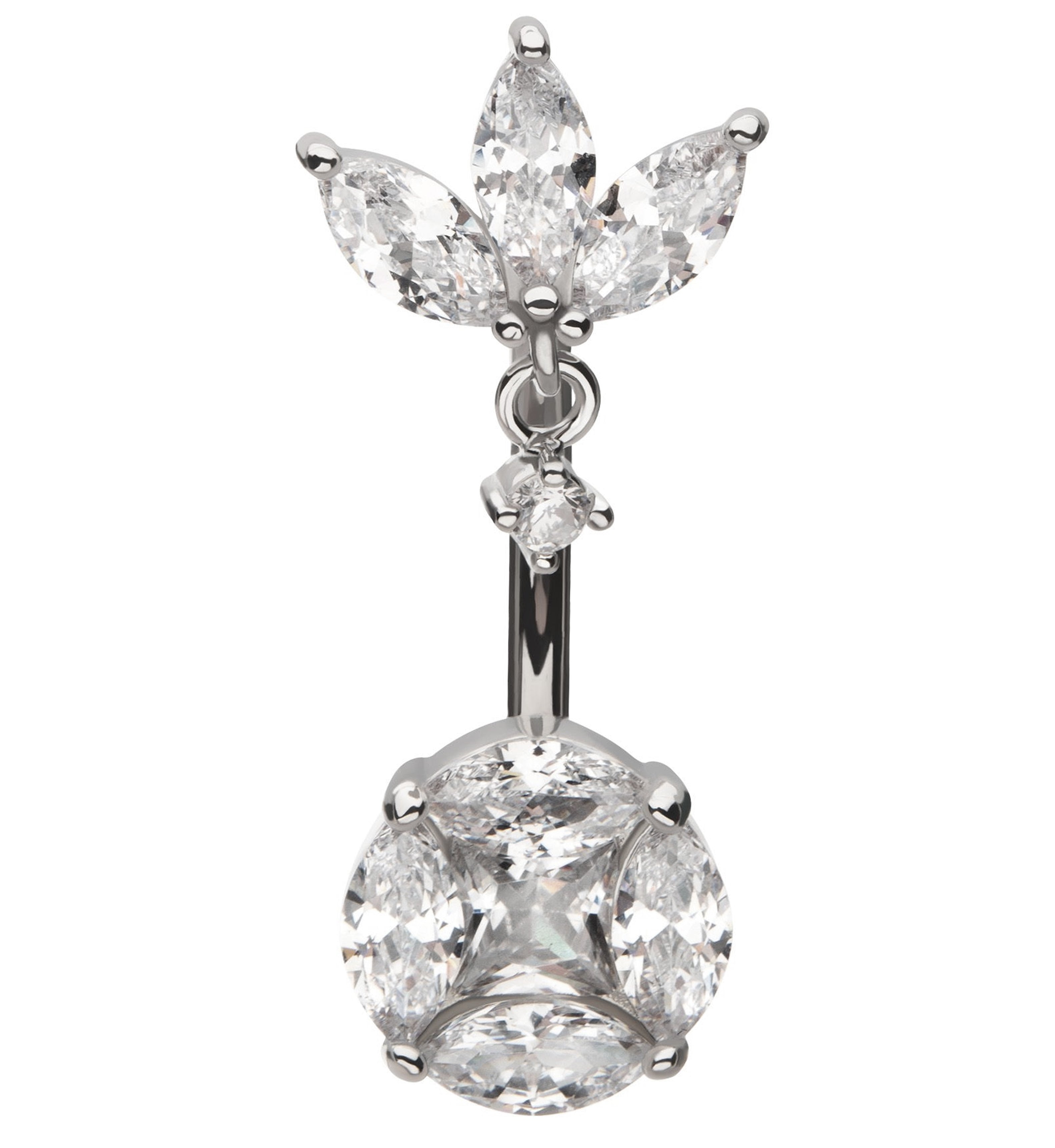 Caldera Sepal Clear CZ Stainless Steel Belly Button Ring