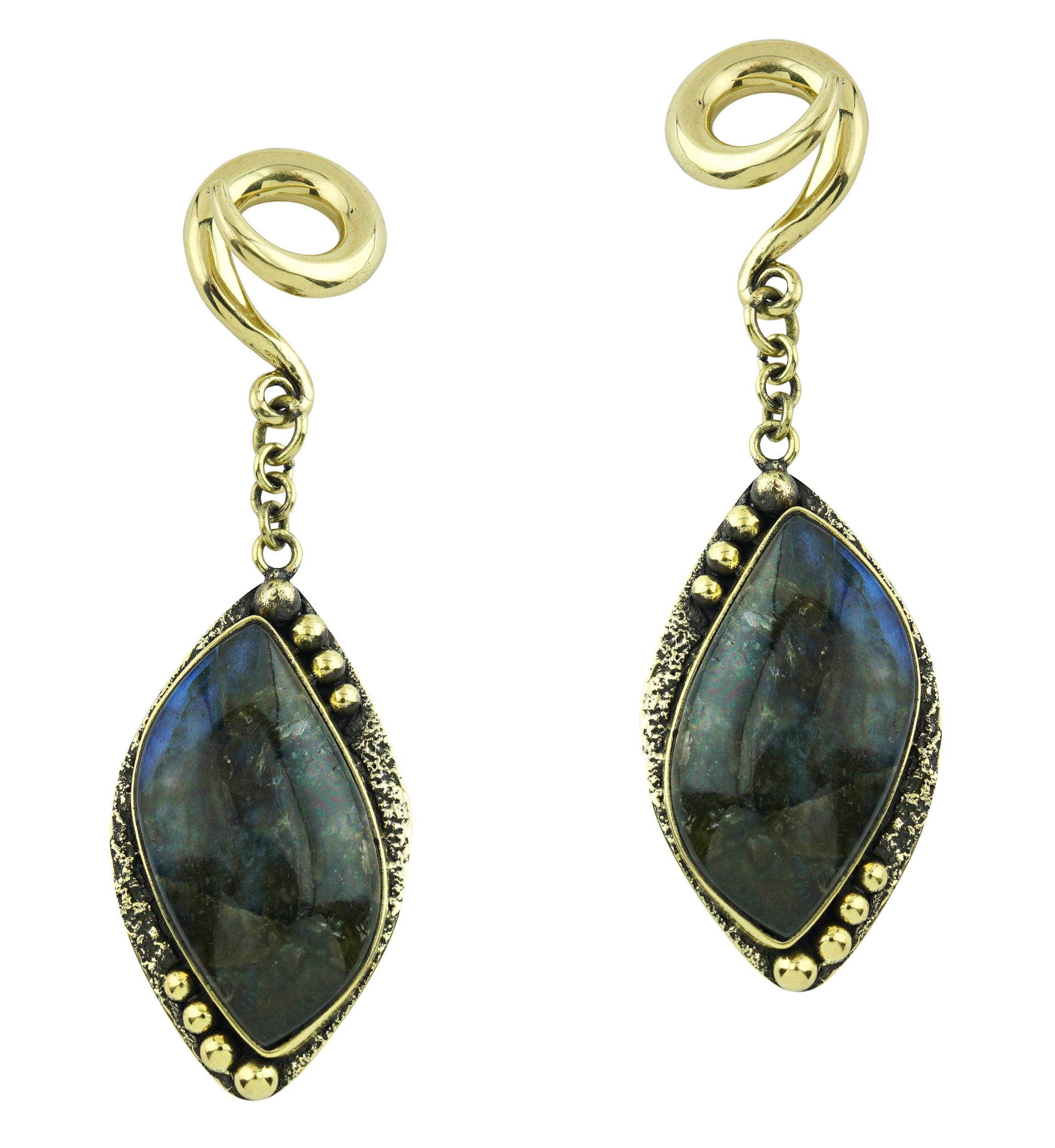 Camber Labradorite Stone Hanging Brass Ear Weights