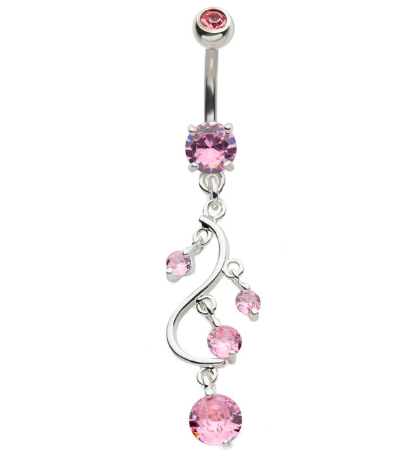 Candelabrum Pink CZ Dangle Stainless Steel Belly Button Ring