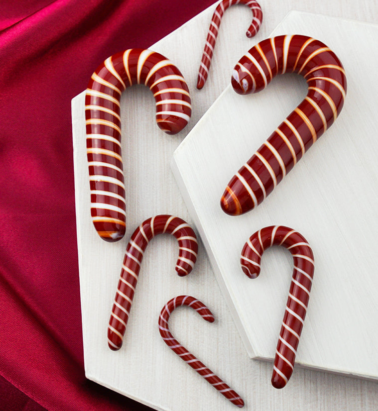Red And White Candy Cane Glass Ear Hangers
