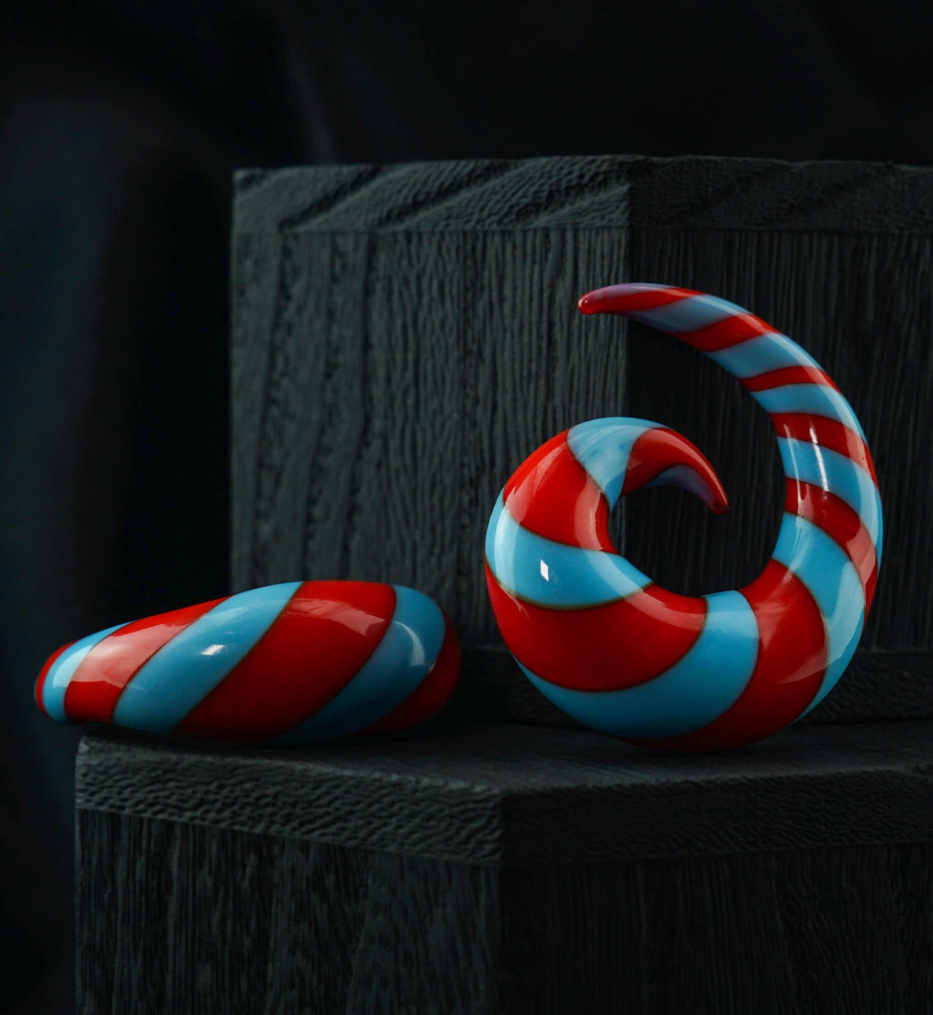 Candy Cane Striped Glass Spiral Plugs