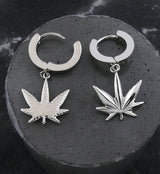 Cannabis Leaf Stainless Steel Hoop Huggie Earrings