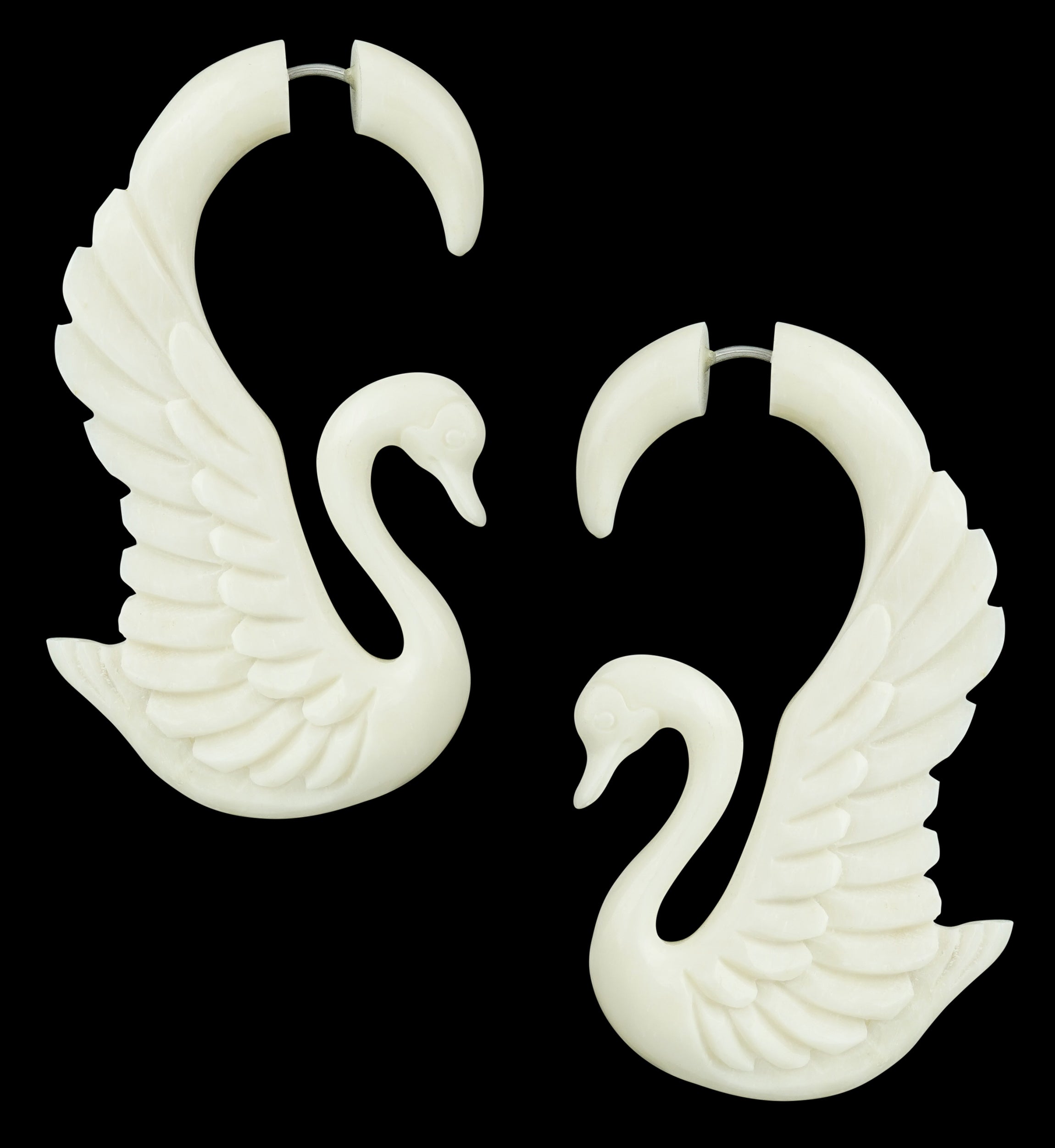 Carved Goose Bone Hanging Fake Gauges Earrings